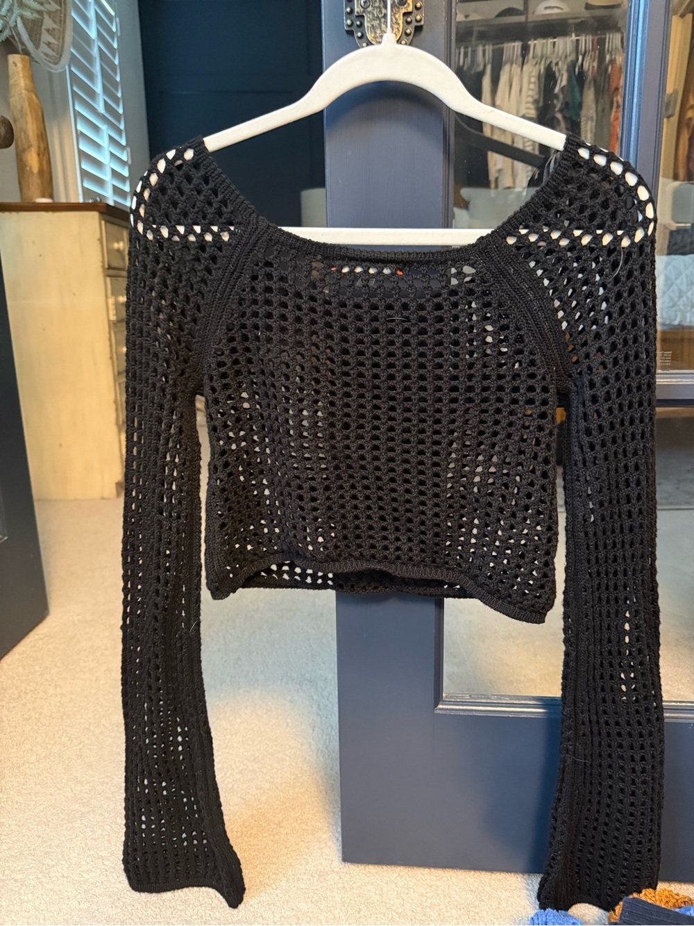 Urban Outfitters Black Open-Knit Cropped Sweater
